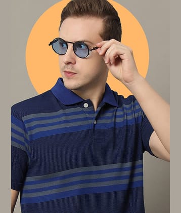 GET GOLF Pack of 1 Cotton Blend Regular Fit Striped Half Sleeves Men's Polo T Shirt ( Blue )