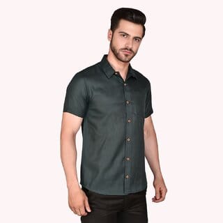 PrintCultr Men's Half Sleeve Cotton Spread Collar Shirt  (Dark Green)