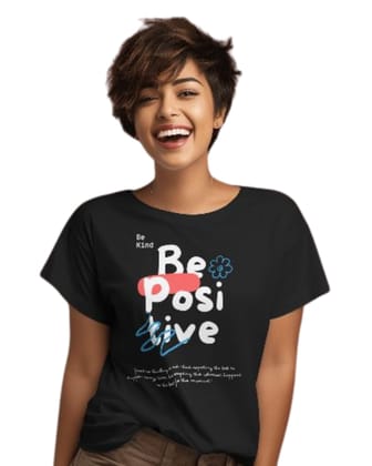 Women Short Sleeve Cotton Graphic T-Shirt Black (Size M)