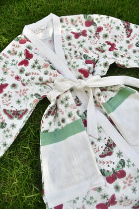 Kids Premium Handblock Waffle Cotton Bathrobe Butterfly Pattern Large (6-8 years)