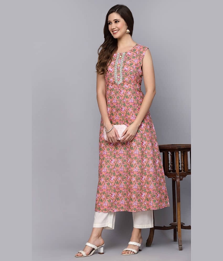 Stylum Cotton Printed Straight Women's Kurti - Peach ( Pack of 1 )