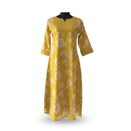 Mustard Yellow Floral Printed Cotton Kurti