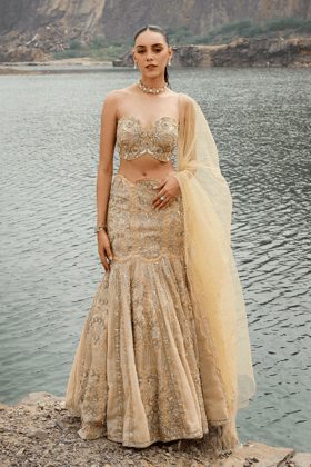 GOLD FISH CUT LEHENGA SET-XS