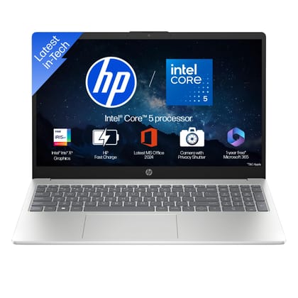 HP 15, Intel Core 5-120U (16GB DDR4, 512GB SSD) FHD, Anti-Glare, Micro-Edge, 15.6''/39.6cm, Win11, M365 Basic(1yr), Office Home24, Silver,1.59kg, FD0640TU, FHD Camera w/privacy shutter, Backlit Laptop