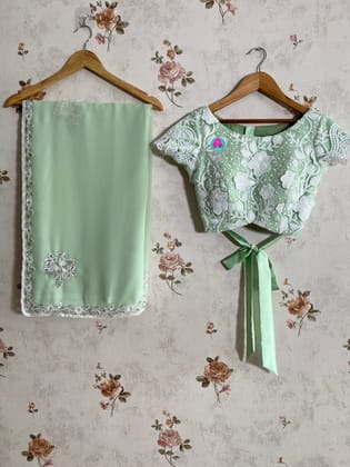 Embroidered Floral Net Blouse-XS