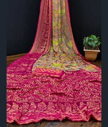 Sanwariya Silks Brasso Printed Saree With Unstitched Blouse Piece ( Pink )