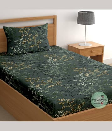 CG HOMES Poly Cotton 1 Single Bedsheet with 1 Pillow Cover ( Green )