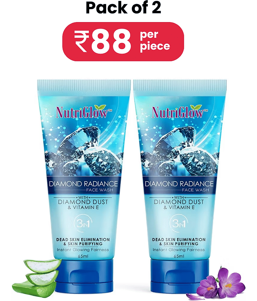 NutriGlow Diamond Radiance Face Wash For Brighter Skin Tone and Deep Pore Cleansing, Removes Blackheads, Whiteheads, 65ml each, Pack of 2