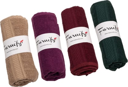 Furnofy Cotton 450 GSM Hand Towel Set Beige, Magenta, Merun, Green (Pack Of 4)