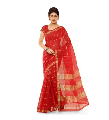 Generic Women's Kota Doria Cotton Saree With Blouse (Red,6-3  Mtr)