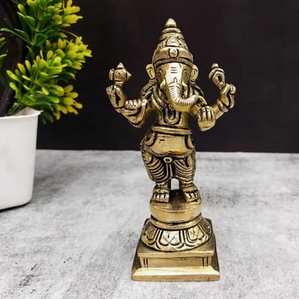 Brass Standing Ganesha Idol - 5 inch Height | Elegant Brass Standing Ganesha Statue