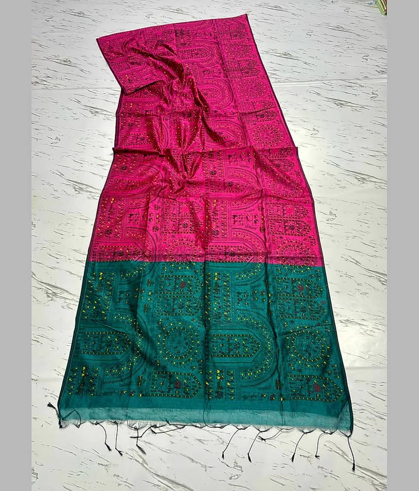 SARADA HANDLOOM Cotton Printed Saree With Unstitched Blouse Piece ( Pink )