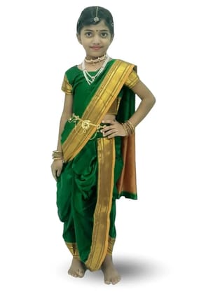 Mom And Me Green Belgaon Silk Nauwari Saree (2-3 Years) | Premium Silk | Ethnic Casual