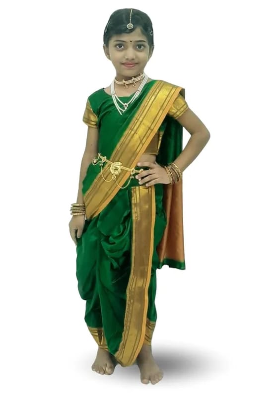 Mom And Me Green Belgaon Silk Nauwari Saree (2-3 Years) | Premium Silk | Ethnic Casual