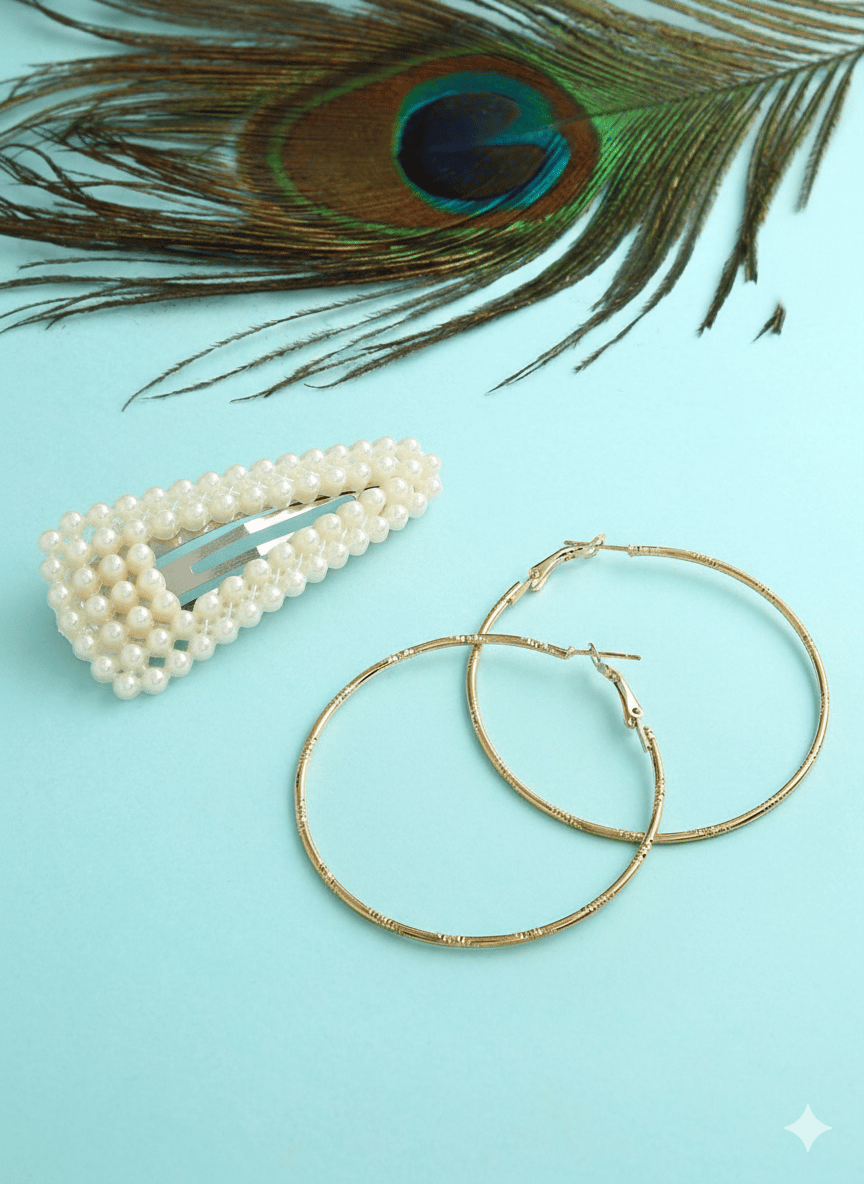 justpeachy Set Of 2 Gold-Toned Circular Hoop Earrings With Beaded Tic Tac Clip