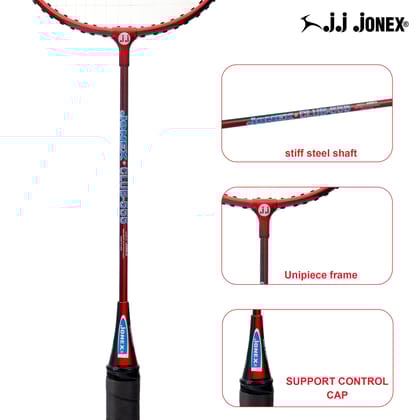 JJ Jonex Club 555 Badminton Racket |Alloy Frame Badminton Racquet with Full Cover | Stiff Steel Shaft | PLC Grip | Balanced for Beginners & Intermediates (Made in India)