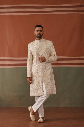 Firaz - Real Mirror Work Embroidered Sherwani  Set-XS/34
