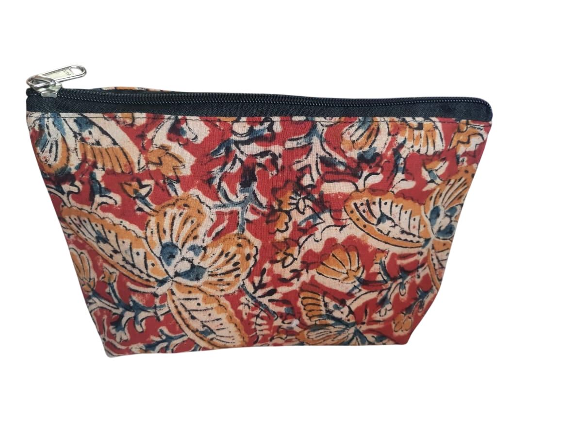 Vibrant Floral Cotton Pouch with Secure Zipper Closure
