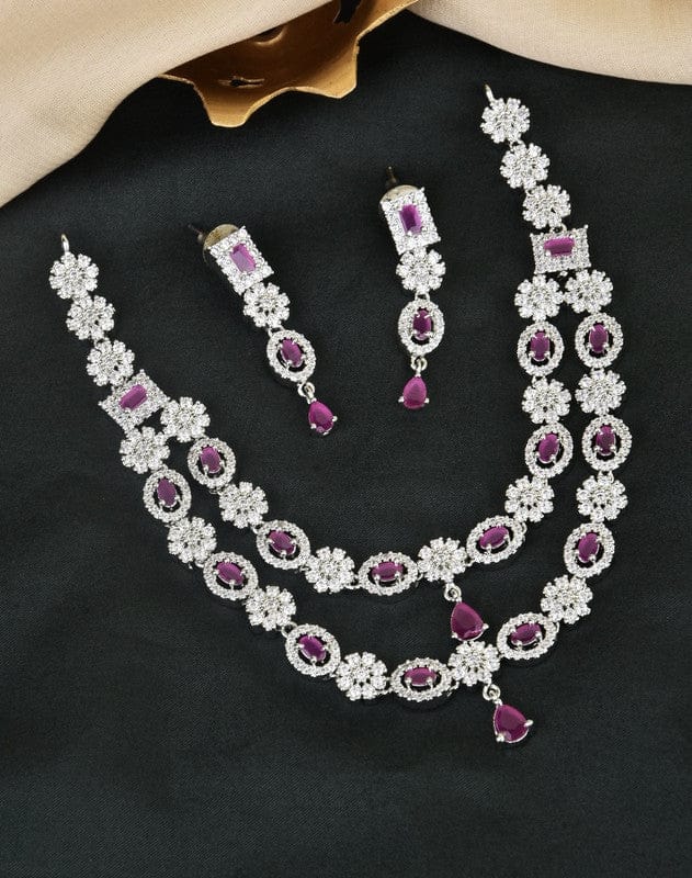 Silver Plated American Daimond 2 Line Necklace Set