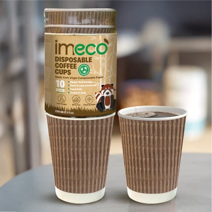 Imeco Ripple Wall Disposable Coffee Cups (250 ml, Pack of 10) | Heat & Leak Resistant | Home & Office Use Imeco Ripple Wall Disposable Coffee Cups (250 ml, Pack of 10) | Heat & Leak Resistant | Home & Office Use