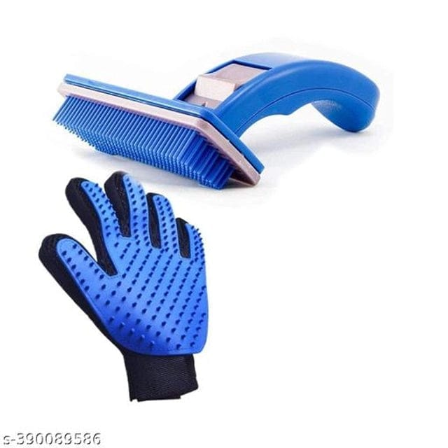 ABS Plastic Slicker Brush with Cleaning Gloves for Pet (Multicolor, Set of 2)