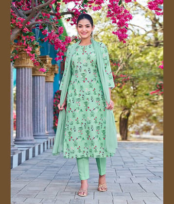 VIBE VISION Viscose Self Design Kurti With Pants Women's Stitched Salwar Suit - Sea Green ( Pack of 1 )