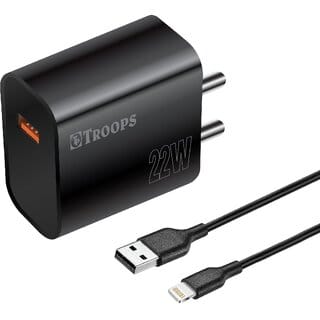 TP TROOPS Fast Charger Fusion IOS Charge 22W Mobile Charger With Smart System  1 Year Warranty TP-574 Black