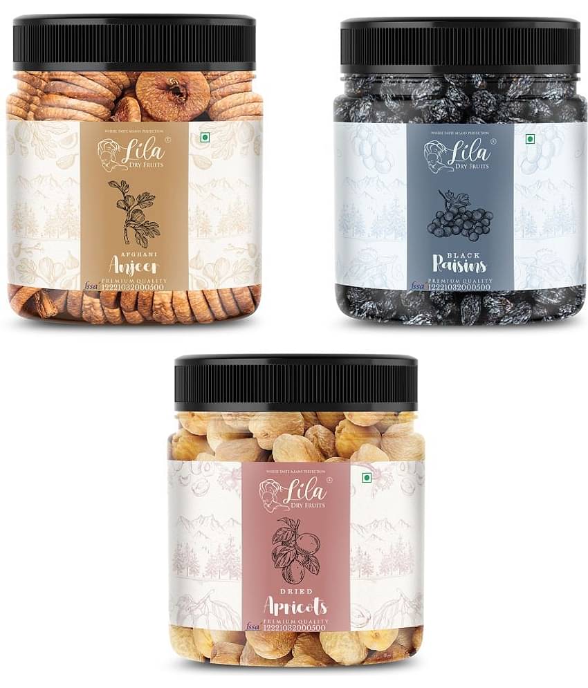 Lila Dry Fruits Figs (100gm), Black Raisin(100gm) & Apricot(100 gm) Combo | Dry Fruits Combo
