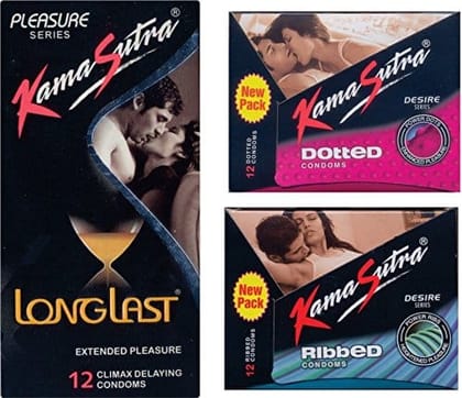 KamaSutra Ribbed, Longlast, Dotted Condom (36S)-Set of 3