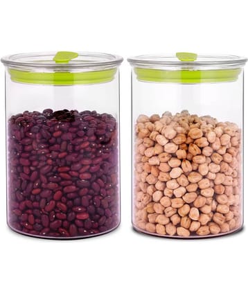 HomePro - Round Container | Airtight | Silicone Cap | Green | Plastic Utility Container | (Set of 2) - 900 ml