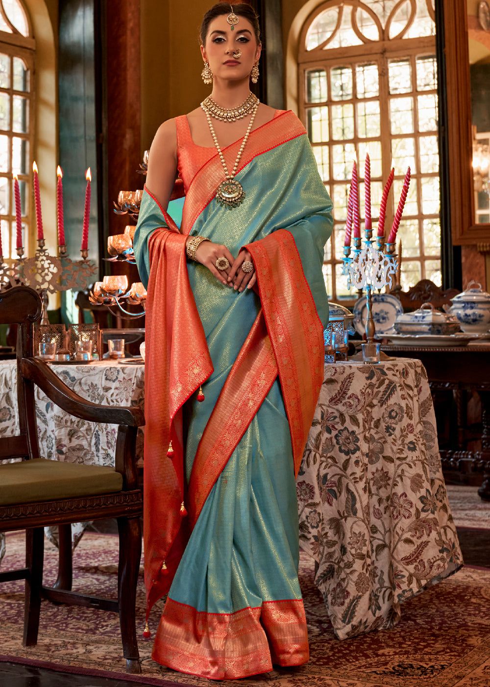 Ambar Blue Woven Kanjivaram Silk Saree