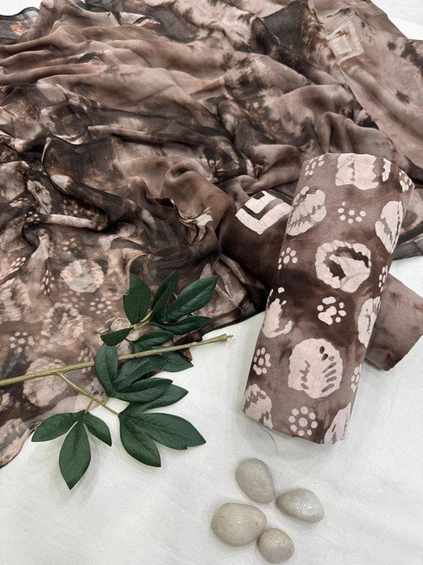 Pure Cotton Unstitched Suit With Chiffon Dupatta-As shown in picture / 2.5 mtr each / Pure cotton with chiffon dupatta