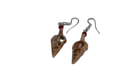 Natural Seashell Dangle Earrings, Handcrafted Beach Shell Jewelry with Red Crystal Beads, Sterling Silver Hooks
