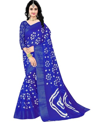 Grubstaker Cotton Printed Saree With Unstitched Blouse Piece ( Blue )