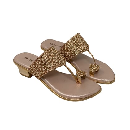 Radiant Sparkle Ethnic Heels-Rose gold / 36