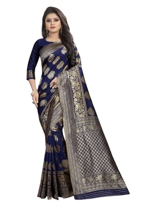 Generic Women's Kota Banarasi Silk Saree with Blouse (Navy Blue, 5 - 6 Mtrs)
