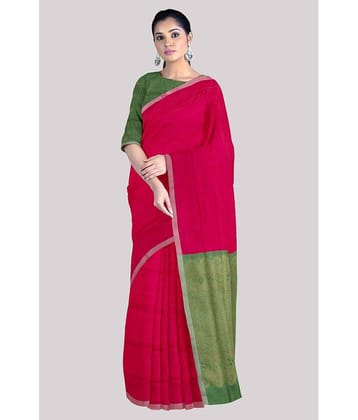KSR HANDLOOM PVT LTD Silk Colorblock Saree With Unstitched Blouse Piece ( Pink )