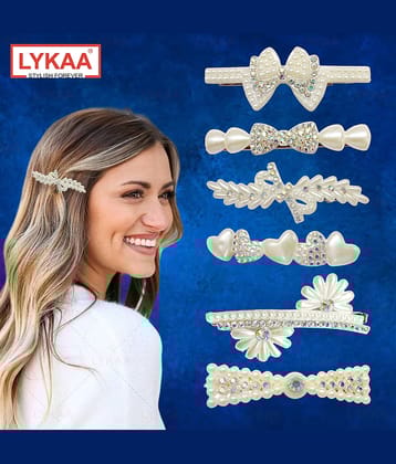 Lykaa Stylish fancy Pearl Hair Clips Rhinestone Crystal Hair Pins For Girls and Women - Pack of 6