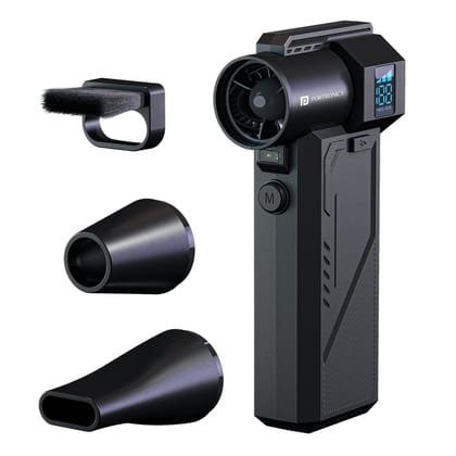 Portronics Tornado Pro Type-C Rechargeable Air Duster, BLDC Motor, 3 Speed Controls Up to 1,30,000 RPM, LED Display, Built-in LED Light, Multiple Nozzle Attachments Portronics Tornado Pro Type-C Rechargeable Air Duster, BLDC Motor, 3 Speed Controls Up to 1,30,000 RPM, LED Display, Built-in LED Light, Multiple Nozzle Attachments