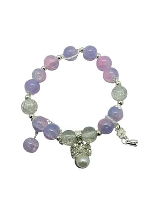 Stylish Beaded Bracelet for Women & Girls with Pearl Charm | Pastel Crystal Stone Stretch Bracelet | Trendy Elastic Fashion Bracelet for Party & Gifting