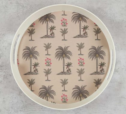India Circus Chevron Palms Round Large Bamboo Tray