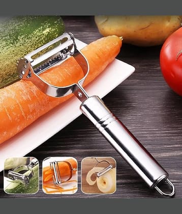VillWin 2-in-1 Stainless Steel Peeler and Julienne Slicer, Multi-Functional Vegetable Cutter for Salad, Fruit, Potato, Adjustable Veggie Shredder and Kitchen