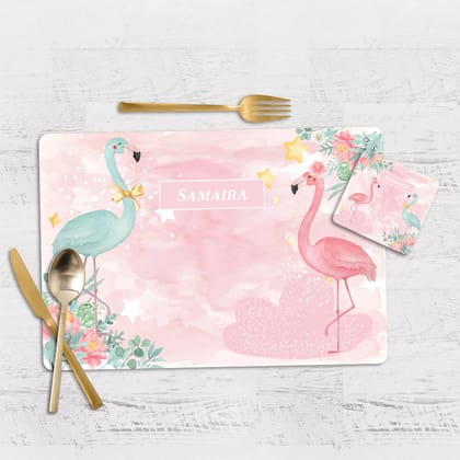Flamingoland Tableware Set (kids)-Pink Watercolor / Flexible (matte finish) PVC Mats