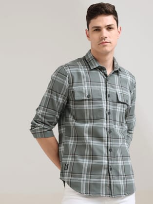 Taupe Green Off-white Checks shirt-S / Light Green