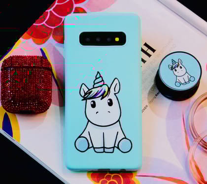 Cute Unicorn Silicone Soft Case (With Pop Up Socket Holder Stand)-Samsung Galaxy S10 Plus