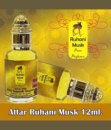 INDRA SUGANDH BHANDAR Attar For Men|Women Pure Ruhani Musk|Kasturi Rich & Divine Musky Long Lasting Fragrance 12ml Rollon Pack