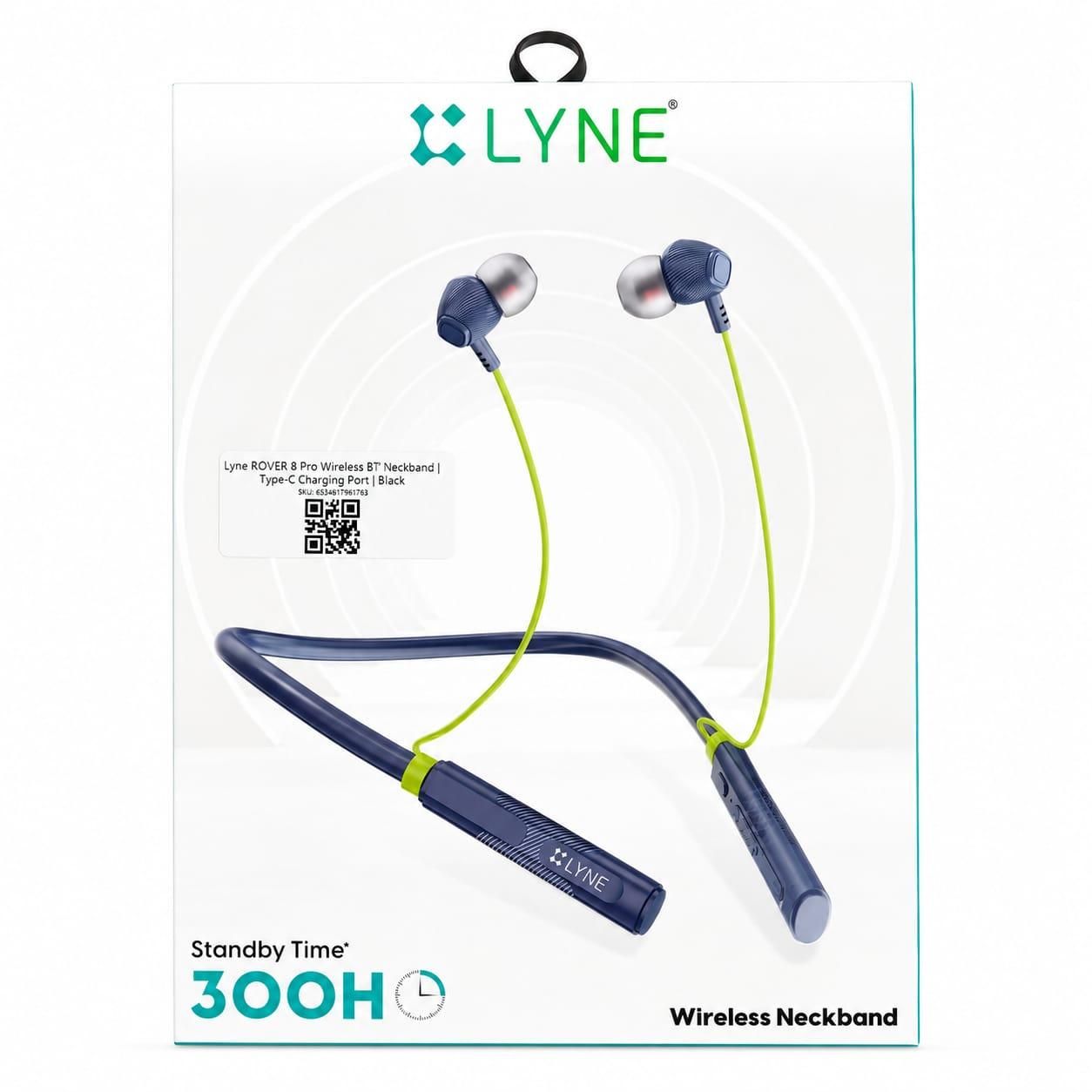 Lyne ROVER 8 Pro Wireless BT Neckband | Type-C Charging Port | Black