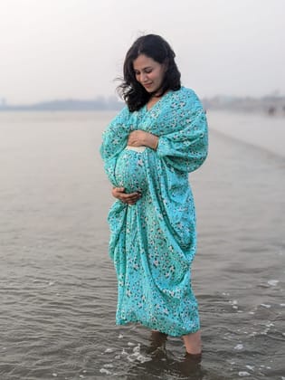 Women's Cotton Long Kaftan Dress | Turquoise Jasmine-Freesize
