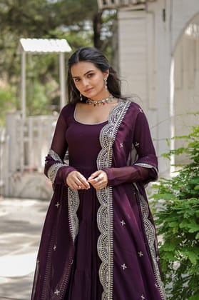 Desirable Women's gown Made With Faux Blooming Fabrics and Designer Embroidered Dupatta-M