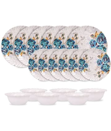 HomePro R L Plate and Bowl Set of 18 Blue Melamine Dinner Set ( Pack of 12 )